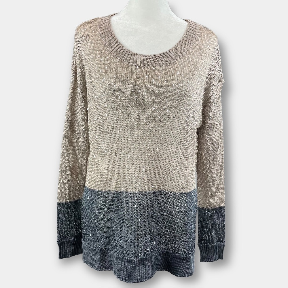 NWT Ya Ya Club Sequin Sweater Long Sleeve Tan Black Size Small